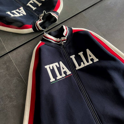 Italia Full-Zip Track Jacket - White with Red and Navy Accents