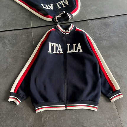 Italia Full-Zip Track Jacket - White with Red and Navy Accents