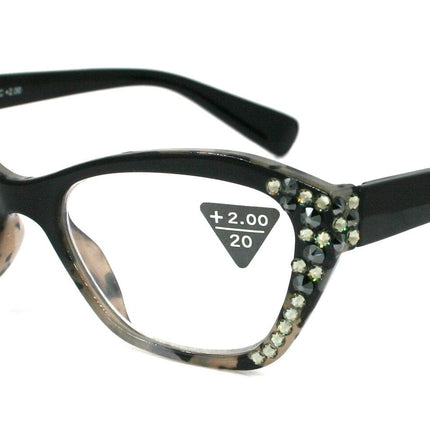Jane, (Bling) Women Reading Glasses W (Hematite, Black Diamond) Genuine European Crystals, Cat Eyes (Black) Tortoise Shell NY Fifth Avenue
