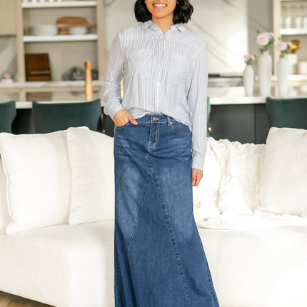 Jennifer A-Line Long Denim Skirt
