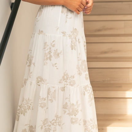 Jill Floral Stretch Waist Floral Tiered Maxi Skirt - FINAL SALE
