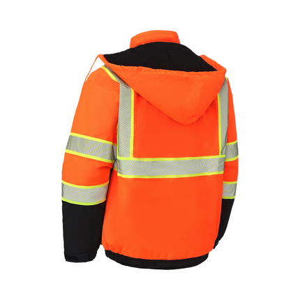 Kingstone High Visibility Hooded and Fleece Lined ANSI/ISEA 107-2020, Type R, Class 3 Two-Tone, Contrast Trimmed Orange Safety Jacket