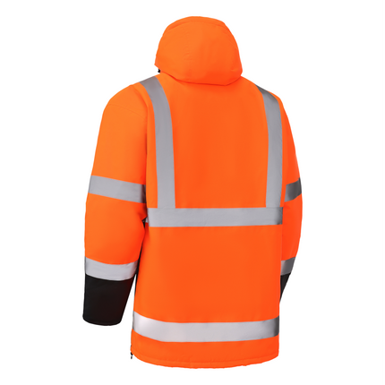 Kiwi High Visibility Hooded & Quilt Lined ANSI/ISEA 107-2020, Type R, Class 3 Two Tone Water Resistant Orange Safety Jacket [71400]