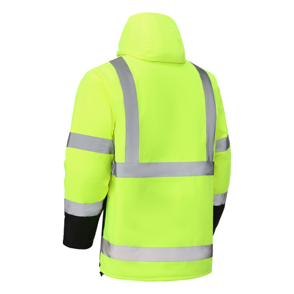 Kiwi High Visibility Hooded & Quilt Lined ANSI/ISEA 107-2020, Type R, Class 3 Two Tone Water Resistant Neon Safety Jacket [71300]