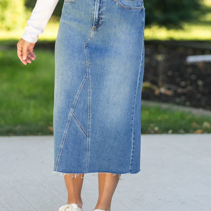 Lee A-Line Raw Hem Midi Skirt