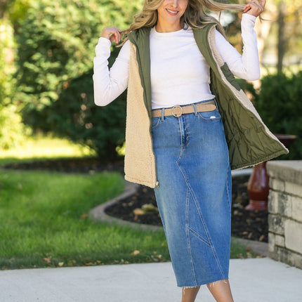 Lee A-Line Raw Hem Midi Skirt
