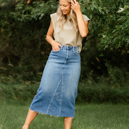 Lee A-Line Raw Hem Midi Skirt