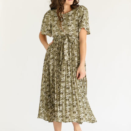 Louise Short Sleeve Pleated Midi Dress