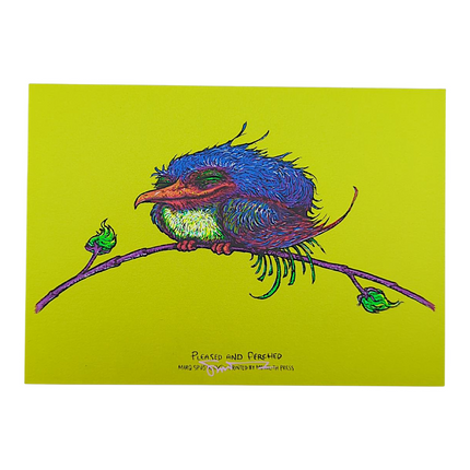 Marq Spusta "Pleased and Perched" (Sticky Yellow/Green) Mini Print