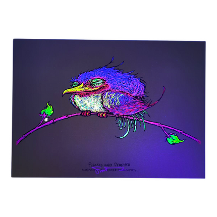 Marq Spusta "Pleased and Perched" (Sticky Yellow/Green) Mini Print