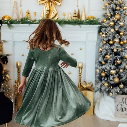 Sage Velvet Twirl Dress