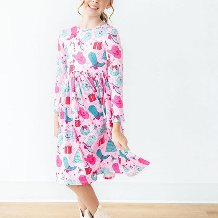 Christmas Cowgirl L/S Pocket Twirl Dress