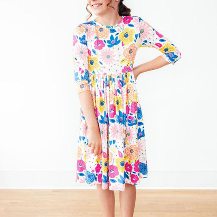 Sunshine Floral 3/4 Sleeve Pocket Twirl Dress