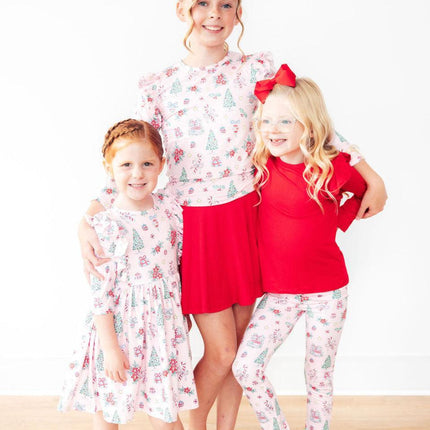 Pink Christmas L/S Ruffle Tee