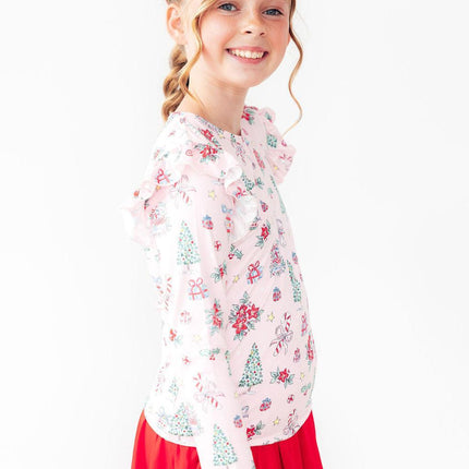 Pink Christmas L/S Ruffle Tee