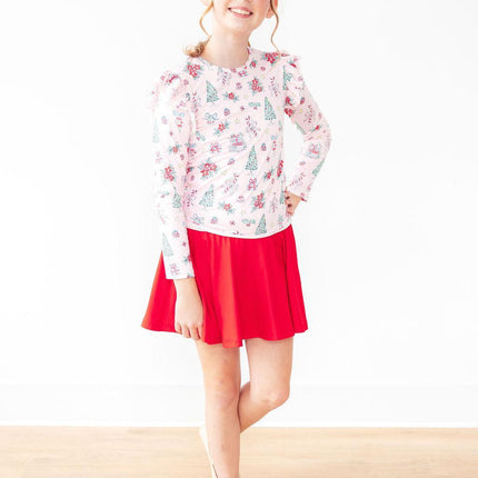 Pink Christmas L/S Ruffle Tee