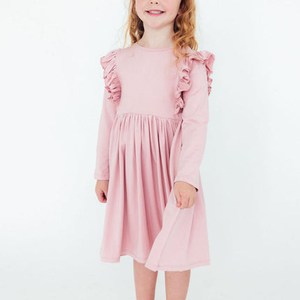 Vintage Pink L/S Ruffle Twirl Dress
