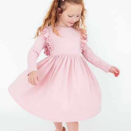 Vintage Pink L/S Ruffle Twirl Dress