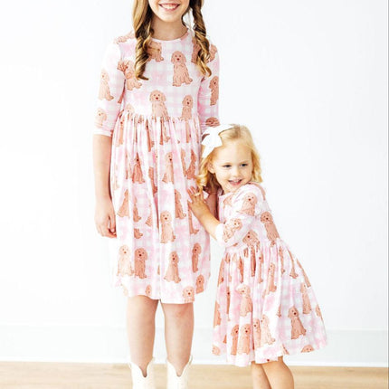 Goldendoodle 3/4 Sleeve Pocket Twirl Dress