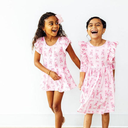 Twirling en Pointe 3/4 Sleeve Ruffle Twirl Dress