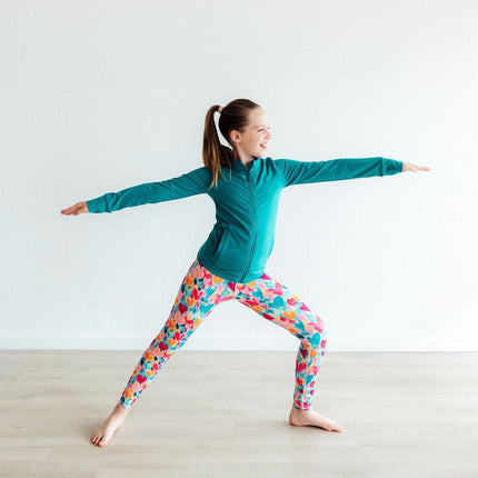 Turbo Teal Full-Zip Ruffle Active Jacket