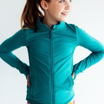 Turbo Teal Full-Zip Ruffle Active Jacket