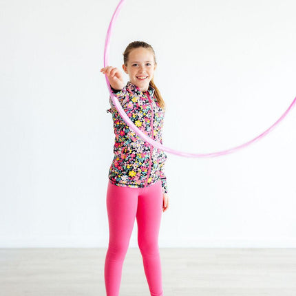 Flexible Floral Full-Zip Ruffle Active Jacket