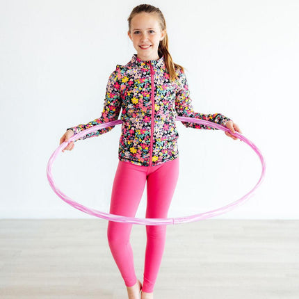 Flexible Floral Full-Zip Ruffle Active Jacket