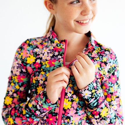 Flexible Floral Full-Zip Ruffle Active Jacket