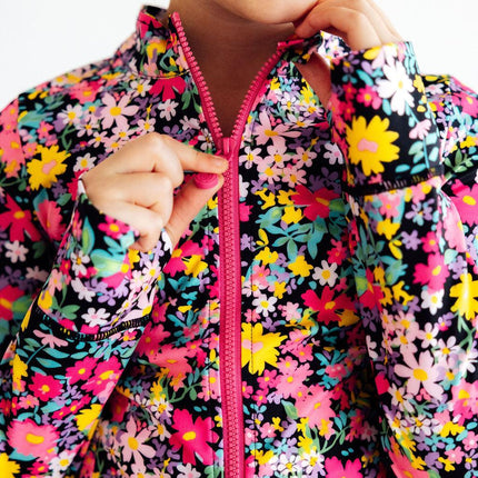 Flexible Floral Full-Zip Ruffle Active Jacket
