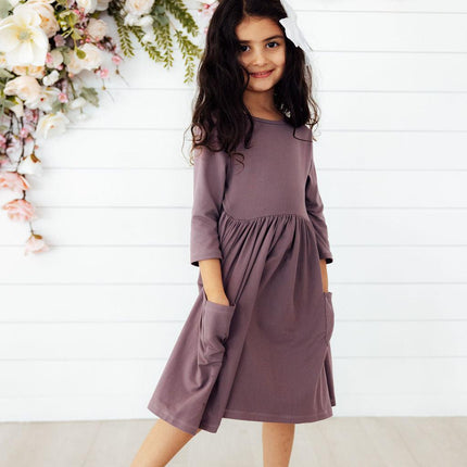 Vintage Violet 3/4 Sleeve Pocket Twirl Dress