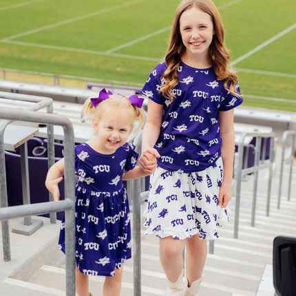 TCU Purple Frog Flutter Twirl Dress