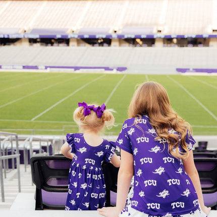 TCU Purple Frog Flutter Twirl Dress