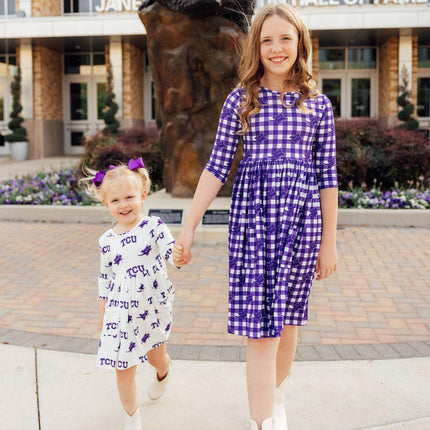 TCU White Frog 3/4 Sleeve Pocket Twirl Dress