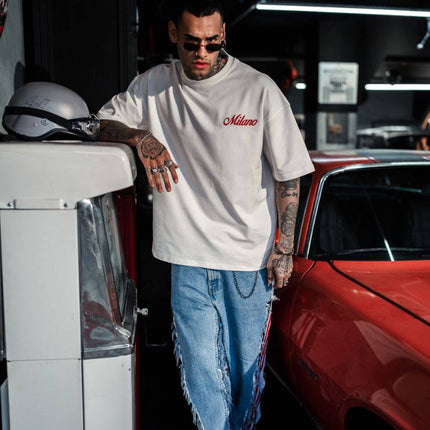 Men's Oversize 'Milano' Embroidered T-Shirt - Streetwear Designer Tee
