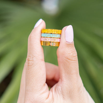 Mint Enamel Child of God Ring