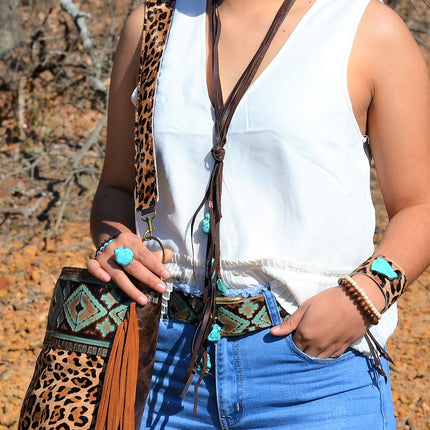 Leather Lasso Necklace with Turquoise Accents 251r