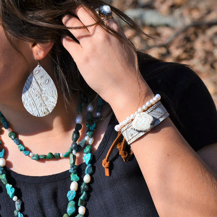 **Leather Teardrop Earring-Oyster Paisley 203h