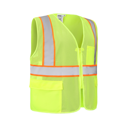 Kiwi High Visibility ANSI/ISEA 107-2020, Type R, Class 2 Contrast Trimmed Neon Safety Vest [70100]
