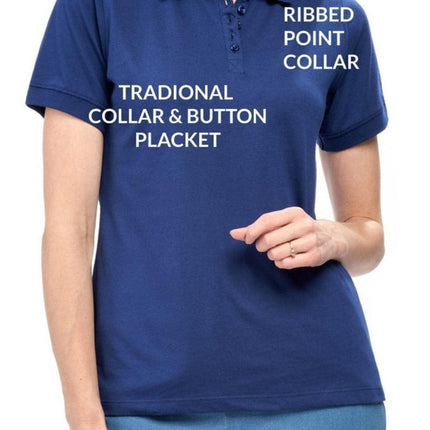 Women's Short Sleeve Pique Knit Polo Shirt in Relaxed Fit Pocketless Jersey