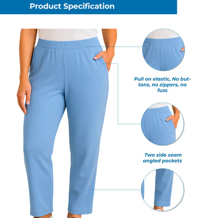Women's Knit Pull on Pants - Cotton Blend with Flat Front waistband
