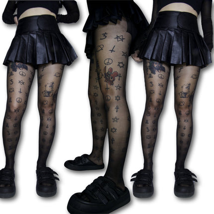 Occulted Stockings – Mystical Nylon Blend Tights for Alt Fashion, Goth Style & Layering
