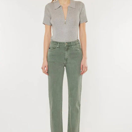 Ultra High Rise 90's Olive Straight Leg Jeans-CLEARANCE