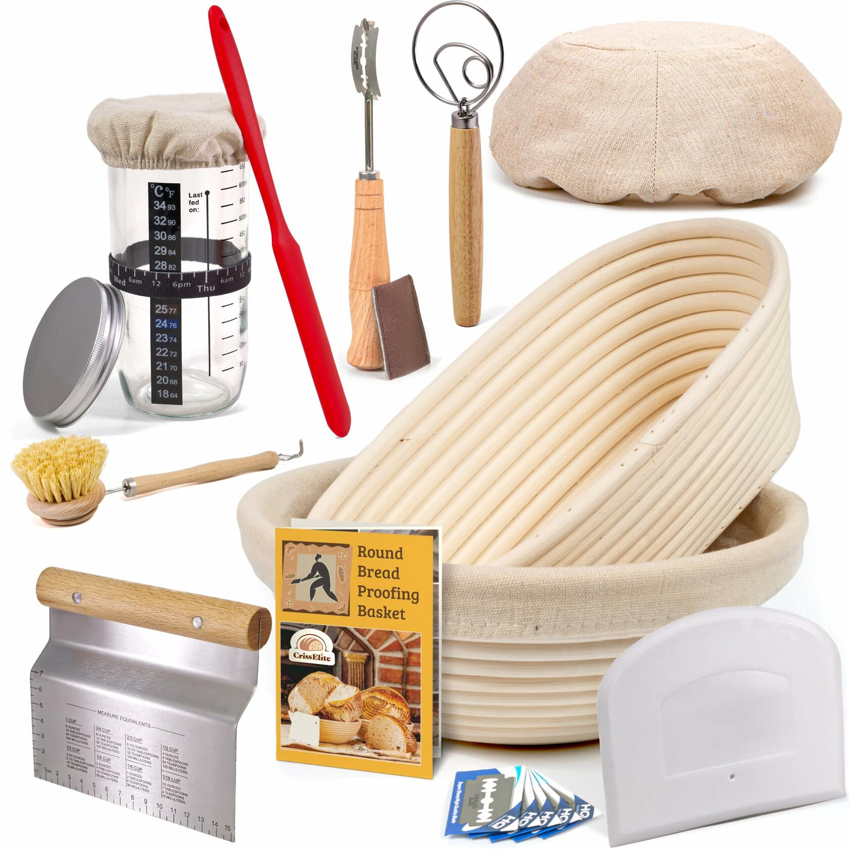 CRISS ELITE Sourdough Bread Baking Starter Kit 9" Banneton Proofing 2-Pack