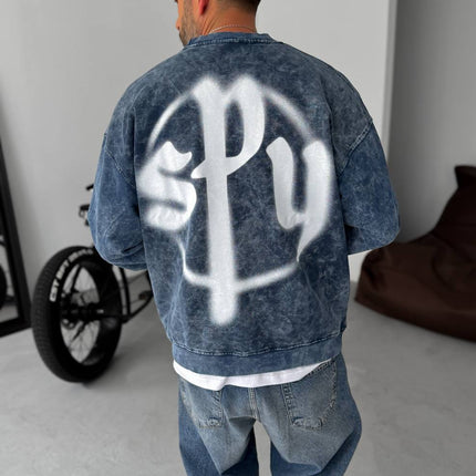 Unisex Oversize Sweatshirt with Pouch Pocket and Spray-Paint Design