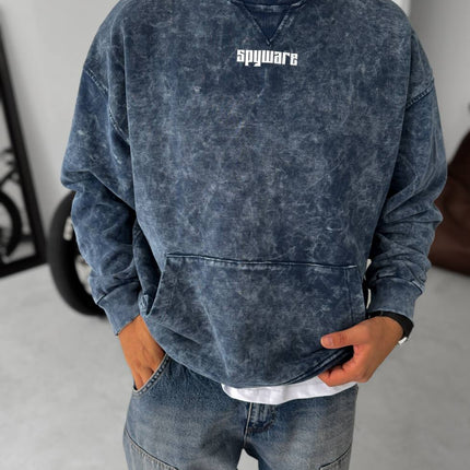 Unisex Oversize Sweatshirt with Pouch Pocket and Spray-Paint Design