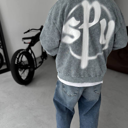 Unisex Oversize Sweatshirt with Pouch Pocket and Spray-Paint Design