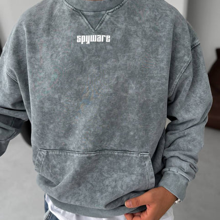 Unisex Oversize Sweatshirt with Pouch Pocket and Spray-Paint Design