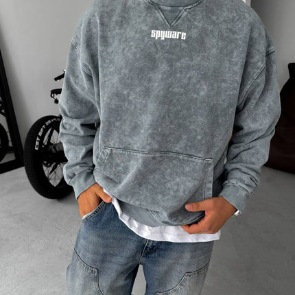 Unisex Oversize Sweatshirt with Pouch Pocket and Spray-Paint Design