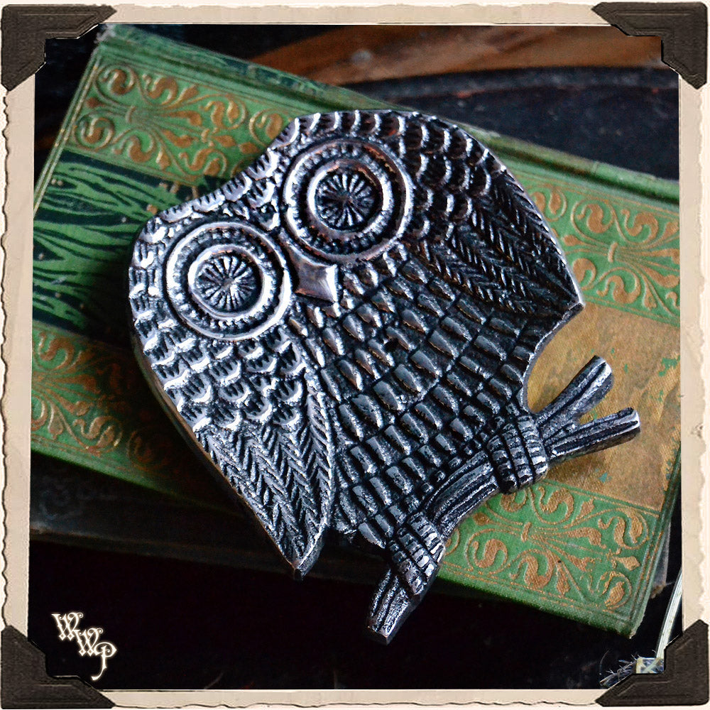 OWL INCENSE BURNER DISH. Aluminum Tray. Incense Stick & Cone Holder.